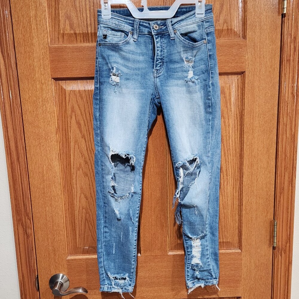 KANCAN Women's 5 / 26 Blue Skinny Grunge Distressed Mid Rise Comfort Denim Jeans